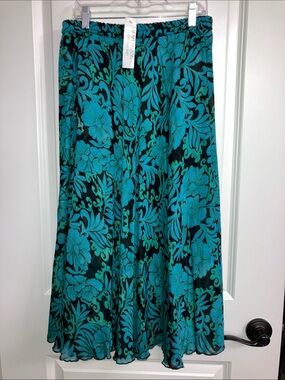 NWT Sarah Arizona M skirt reversible 2 in 1 floral turquoise blue